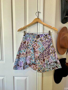 Vintage 90s Geometric Abstract Wrap Mini Skirt